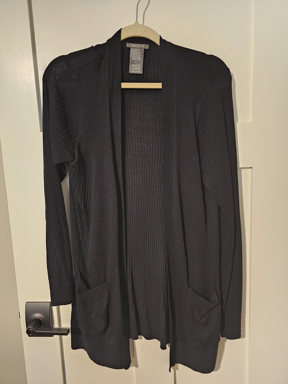 Matty M Black Ribbed Open-Front Cardigan